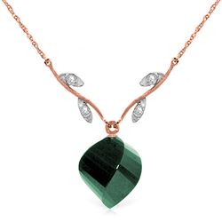 ALARRI 14K Solid Rose Gold Necklace Diamonds & Twisted Briolette Emerald