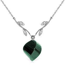 ALARRI 14K Solid White Gold Necklace Diamonds & Twisted Briolette Emerald