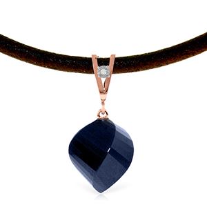 ALARRI 15.26 Carat 14K Solid Rose Gold Leather Necklace Diamond Sapphire