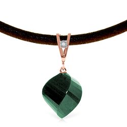 ALARRI 14K Solid Rose Gold & Leather Necklace w/ Diamond & Emerald