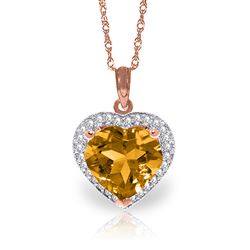 ALARRI 3.24 CTW 14K Solid Rose Gold Necklace Natural Diamond Heart Citrine
