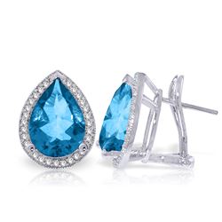 ALARRI 9.32 Carat 14K Solid White Gold French Clips Earrings Diamond Blue Topaz