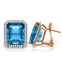 ALARRI 15.6 Carat 14K Solid Rose Gold Octagon Blue Topaz Diamond Earrings