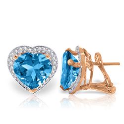 ALARRI 12.88 Carat 14K Solid Rose Gold Heart Blue Topaz Diamond Earrings