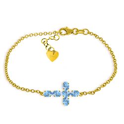 ALARRI 1.7 Carat 14K Solid Gold Cross Bracelet Natural Blue Topaz