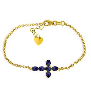 ALARRI 1.7 Carat 14K Solid Gold Cross Bracelet Natural Sapphire