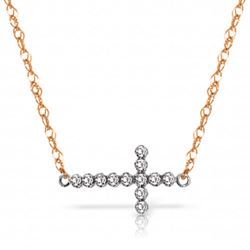 ALARRI 0.18 CTW 14K Solid Rose Gold Cross Necklace Natural Diamond