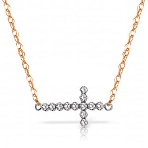 ALARRI 0.18 CTW 14K Solid Rose Gold Cross Necklace Natural Diamond