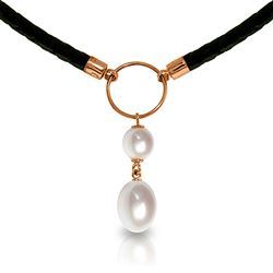ALARRI 6 Carat 14K Solid Rose Gold Leather Necklace Natural Pearl