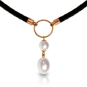 ALARRI 6 Carat 14K Solid Rose Gold Leather Necklace Natural Pearl