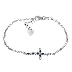 ALARRI 0.24 CTW 14K Solid White Gold Cross Bracelet Diamond Sapphire