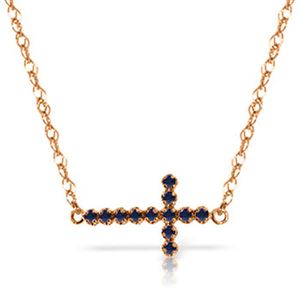 ALARRI 0.3 Carat 14K Solid Rose Gold Sapphire Horizontal Cross Necklace