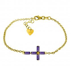 ALARRI 1.15 Carat 14K Solid Gold Horizontal Cross Amethyst Bracelet