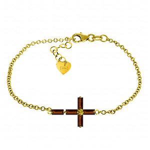 ALARRI 1.15 Carat 14K Solid Gold Horizontal Cross Garnet Bracelet