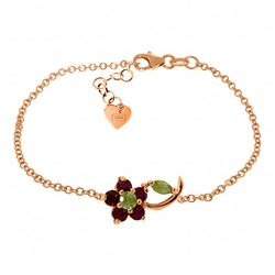 ALARRI 0.87 Carat 14K Solid Rose Gold Flower Bracelet Ruby Peridot