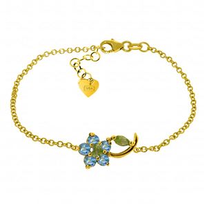ALARRI 0.87 CTW 14K Solid Gold Flower Bracelet Blue Topaz Peridot