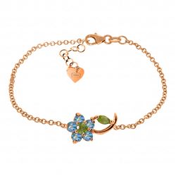 ALARRI 0.87 CTW 14K Solid Rose Gold Flower Bracelet Blue Topaz Peridot