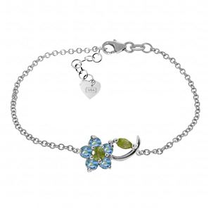 ALARRI 0.87 CTW 14K Solid White Gold Flower Bracelet Blue Topaz Peridot