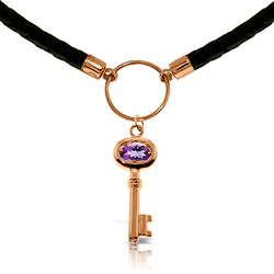 ALARRI 0.5 Carat 14K Solid Rose Gold Leather Key Necklace Amethyst