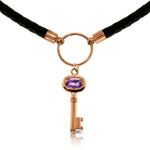 ALARRI 0.5 Carat 14K Solid Rose Gold Leather Key Necklace Amethyst