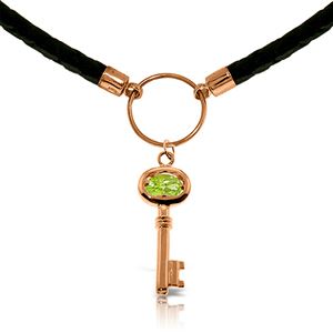 ALARRI 0.5 Carat 14K Solid Rose Gold Leather Key Necklace Peridot