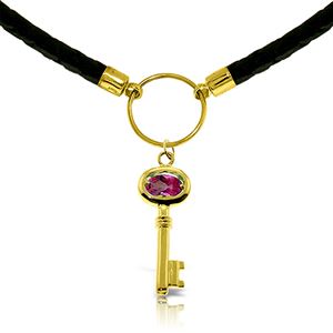 ALARRI 0.5 Carat 14K Solid Gold Leather Key Necklace Pink Topaz