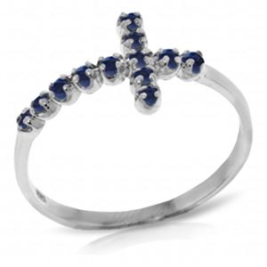 ALARRI 0.3 CTW 14K Solid White Gold Cross Ring Natural Sapphire