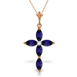 ALARRI 1.1 Carat 14K Solid Rose Gold Necklace Natural Diamond Sapphire