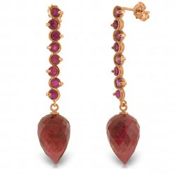 ALARRI 29.2 Carat 14K Solid Rose Gold Drop Briolette Ruby Earrings