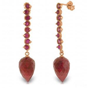 ALARRI 29.2 Carat 14K Solid Rose Gold Drop Briolette Ruby Earrings