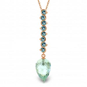 ALARRI 12.8 Carat 14K Solid Rose Gold Necklace Pointy Briolette Drop Blue Topaz