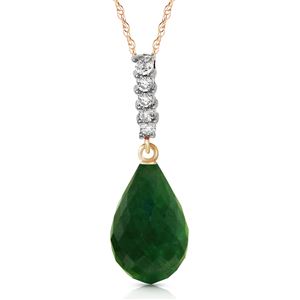 ALARRI 8.88 Carat 14K Solid Gold Necklace Diamond Briolette Drop Emerald