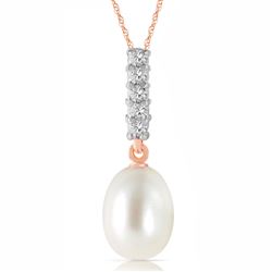 ALARRI 4.08 Carat 14K Solid Rose Gold Necklace Diamond Briolette Pearl