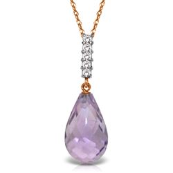 ALARRI 5.08 CTW 14K Solid Rose Gold Necklace Diamond Briolette Drop Amethyst
