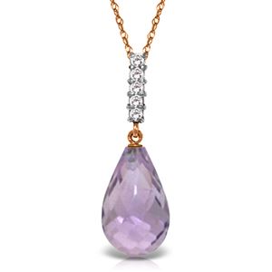ALARRI 5.08 CTW 14K Solid Rose Gold Necklace Diamond Briolette Drop Amethyst