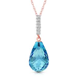 ALARRI 6.68 Carat 14K Solid Rose Gold Necklace Diamond Briolette Drop Blue Topaz