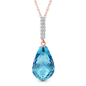 ALARRI 6.68 Carat 14K Solid Rose Gold Necklace Diamond Briolette Drop Blue Topaz