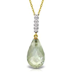 ALARRI 5.38 CTW 14K Solid Gold Necklace Diamond Briolette Drop Green Amethyst