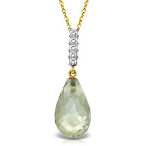 ALARRI 5.38 CTW 14K Solid Gold Necklace Diamond Briolette Drop Green Amethyst