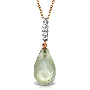 ALARRI 5.38 Carat 14K Solid Rose Gold Necklace Diamond Briolette Drop Green Amethyst