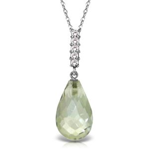 ALARRI 5.38 CTW 14K Solid White Gold Necklace Diamond Briolette Drop Green Amethyst