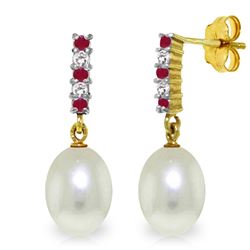 ALARRI 8.3 Carat 14K Solid Gold Diamond Ruby Earrings Dangling Briolette Pearl