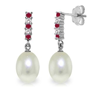 ALARRI 8.3 Carat 14K Solid White Gold Diamond Ruby Earrings Dangling Briolette