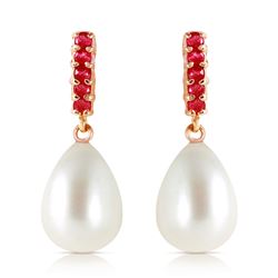 ALARRI 8.4 Carat 14K Solid Rose Gold Ruby Earrings Dangling Briolette Pearl