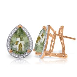 ALARRI 6.82 CTW 14K Solid Rose Gold French Clips Earrings Diamond Green Amethyst