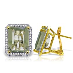 ALARRI 11.6 Carat 14K Solid Gold French Clips Earrings Diamond Green Amethyst