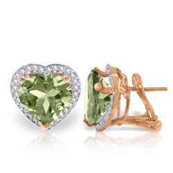ALARRI 6.48 CTW 14K Solid Rose Gold French Clips Earrings Diamond Green Amethyst