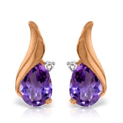 ALARRI 3.16 Carat 14K Solid Rose Gold Stud Earrings Diamond Amethyst