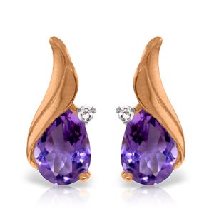 ALARRI 3.16 Carat 14K Solid Rose Gold Stud Earrings Diamond Amethyst