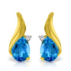 ALARRI 5.06 CTW 14K Solid Gold Stud Earrings Diamond Blue Topaz